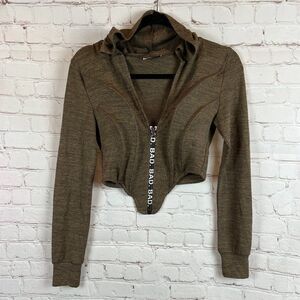 BAD SOCIETY CLUB cropped hoodie boned corset logo full zipper top size M NWOT